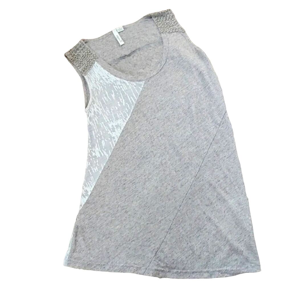 Aryn K Burnout Tank Top Asymmetrical Patchwork Grey White Lace Size S